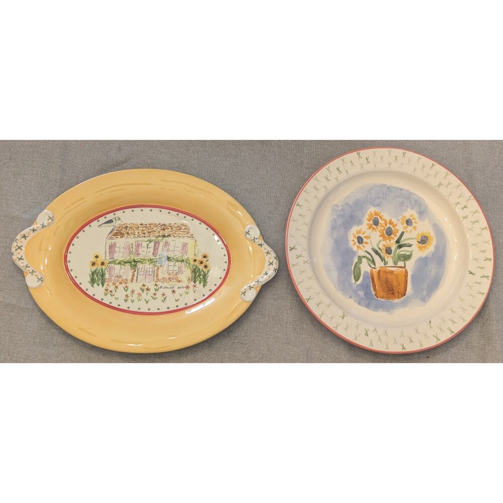 Pfaltzgraff Pistoulet Platters Sunflower Circular Platter French Farmhouse Oval